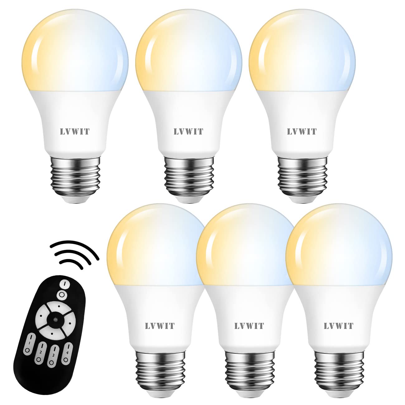

LVWIT LED Bulbs, 60W Equivalent, E26 Base, 900LM, Dimmable, Color Adjustable, Remote Control Included, 8.3W Power Consumption, Remote Control,