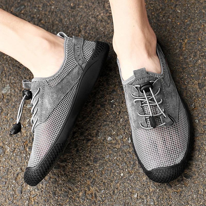 Men's Shoes Breathable Hollow Mesh Shoes Men's Lightweight Soft-soled Sports Shoes Casual Mesh Trendy Shoes Sand Color