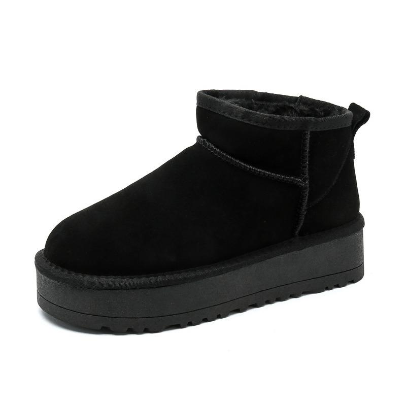 Zhou Dongyu Song Yanfei Thick-soled Snow Boots Women's New Leather Heightening Short Tube Piled Thickened Cotton Shoes