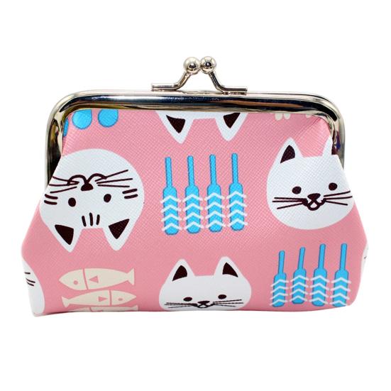 Cartoon Cat Coin Purse, Women Cute Kitten Change Purse, Kiss Lock Small Purse for Coins Cards Folded Cash