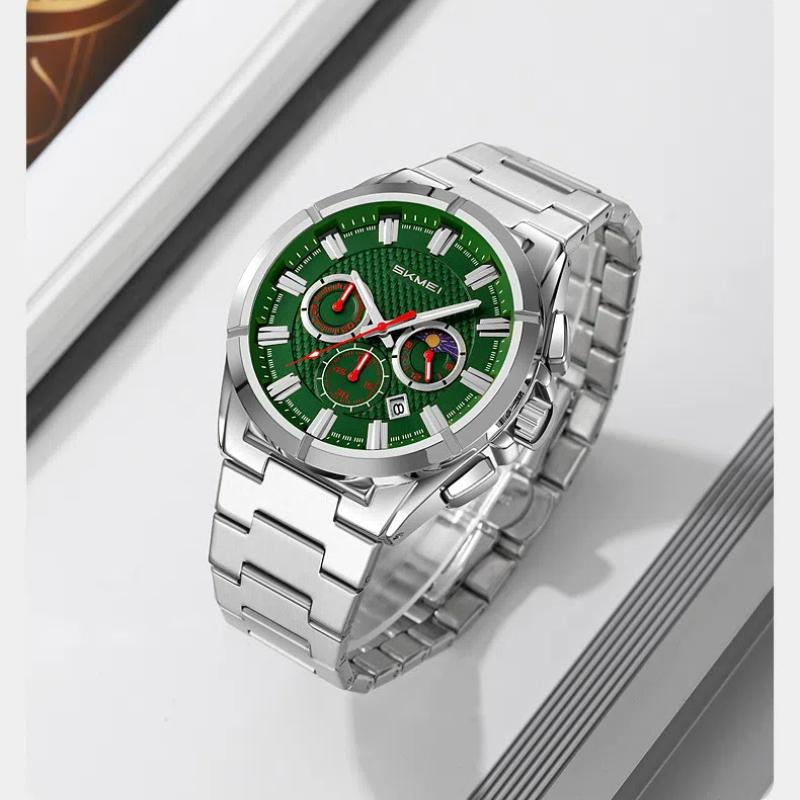 Skmei Fashion Multifunctional Quartz Watch for Men Calendar Luminous Luxury Stainless Steel Strap Mens Watches
