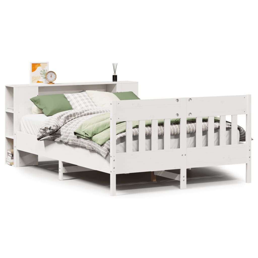 Solid Wood Bed with Shelf Without Mattress White 135x190 cm Pine