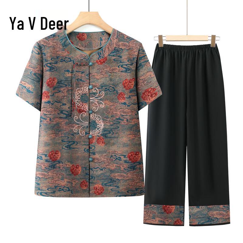 

Yalu Chinese Style Summer Short-Sleeved Top & Pants Set for Elderly Women XL
