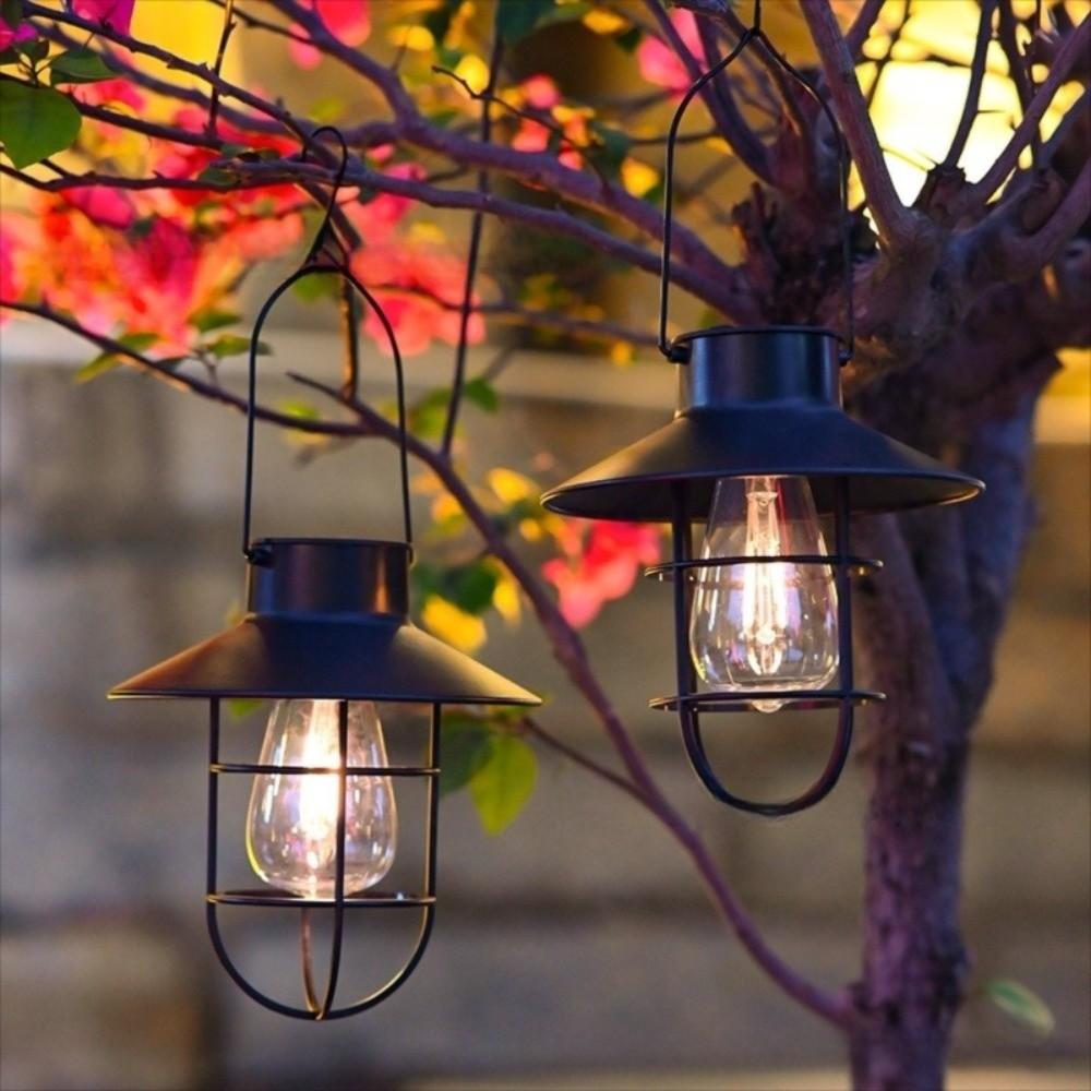 with Handle Iron Hanging Lamp Tungsten Bulb Tungsten Filament Lamp LED Solar Lantern  Outdoor