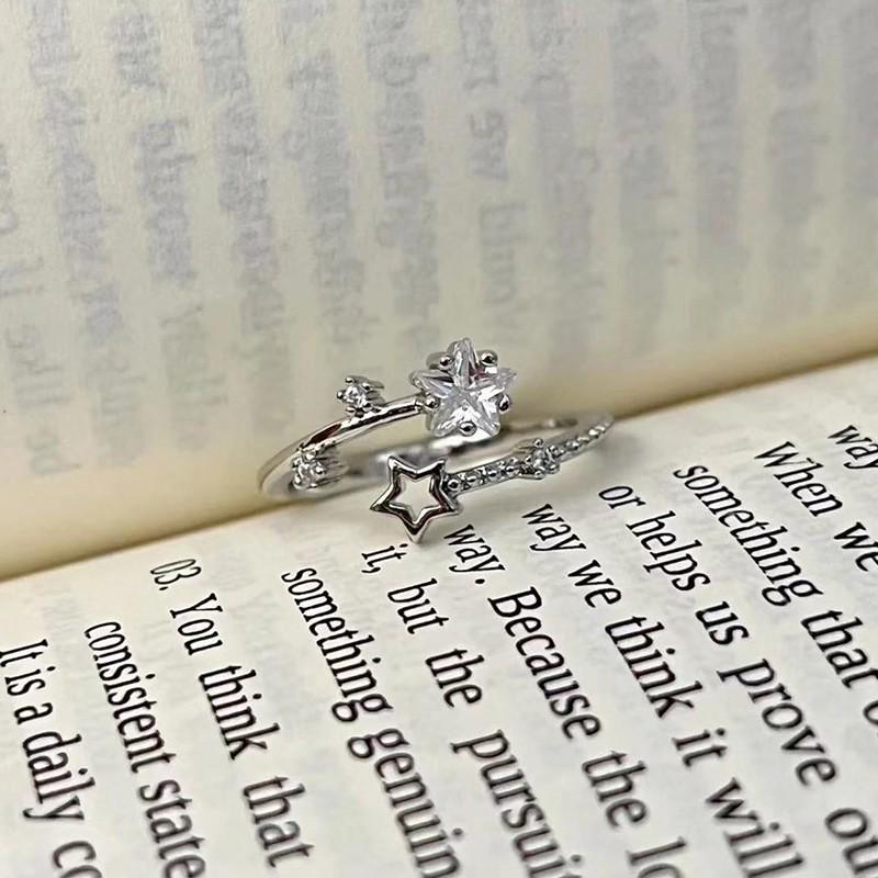 Women's Adjustable Meteor Moon Zircon Star Ring - Light Luxury, Cool Japanese-Korean Style
