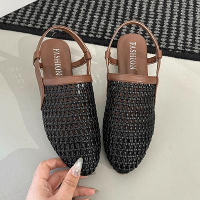 Mode Femmes Talons Mi-Hauts Sandales Mode Tissage Chaussures à Talons Designer Maille Chunky Pantoufles 2025 Nouvelles Escarpins d'Été Robe Sandales De Mujer