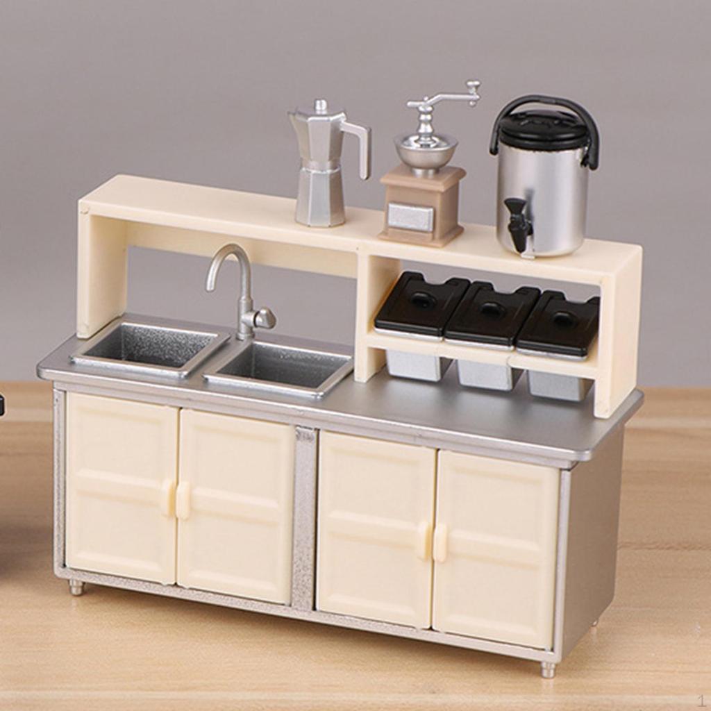 1:12 Doll House Mini Milk Tea Workstation Model 9.5x3.1x7.1cm Multifunctional for Life Scene Scenery