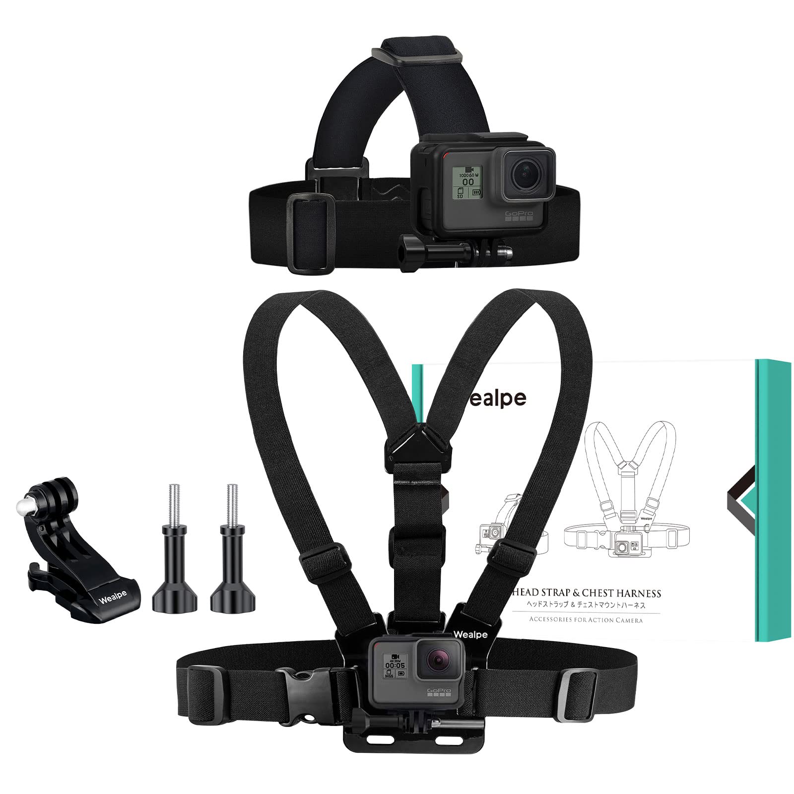 

Chest Mount Harness Head Strap Mount for GoPro Kit One Size Fits GoPro Hero Hero Hero DJI Xiaomi Yi [Wealpe] 12, 11, 10, 9, 8, 7, Max, Fusion, (2018),