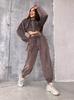 Casual European and American Women's Fashion Hooded Suit Solid Color Long-sleeved Zipper Waist Cardigan Lace-up Pants Two-piece Set
