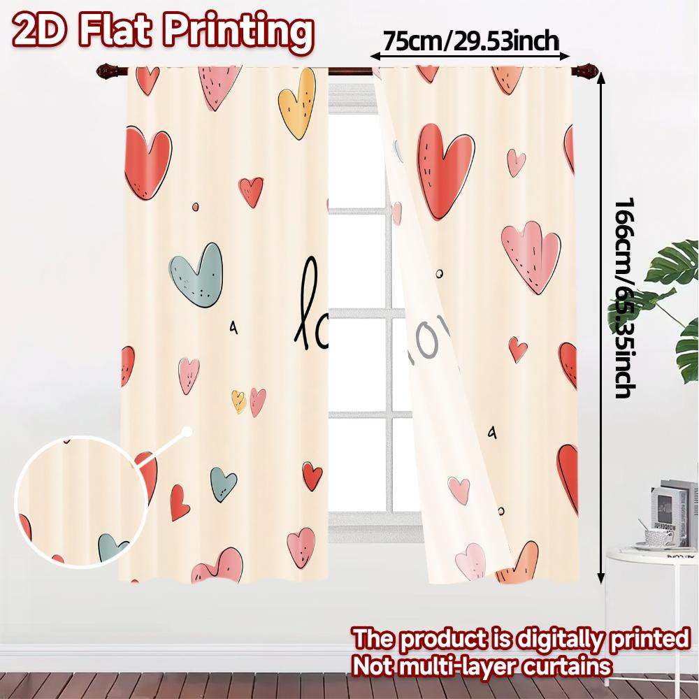 2D Flat Printing  JIT 2pcs   Curtains (Without Rod) Heartfelt Curtains Modern Fashionable Curtains Versatile Polyester Fabric