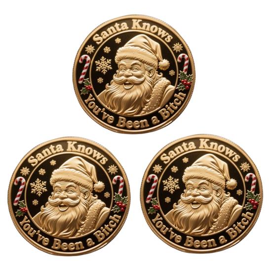You Ain't Getting Shit Coin Funny Santa Claus Middle Finger Coin Novelty Metal Christmas Commemorative Challenge Coin Gag Gift for Friends