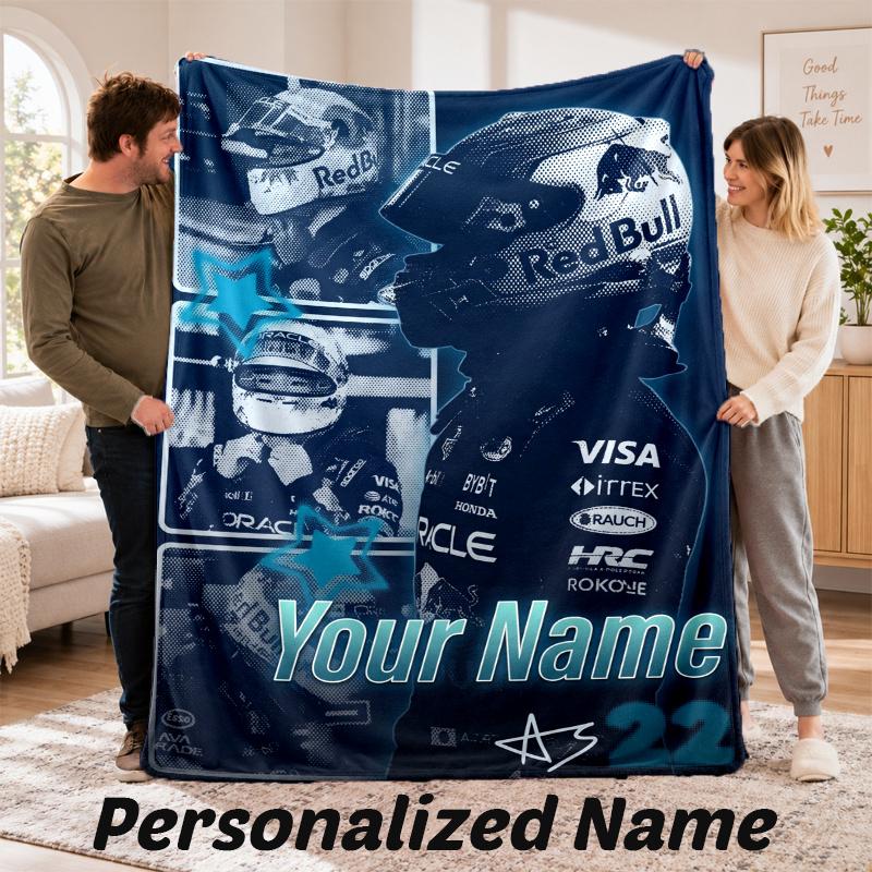 Custom Name Yuki Tsunoda Flannel Throw Blanket Personalized Text Soft Blanket Bed Sofa Gift