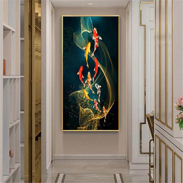 Modern Animal Canvas Painting Abstract Swiming Fish Posters and Prints Cuadros Wall Art Picture for Living Room Home Decor