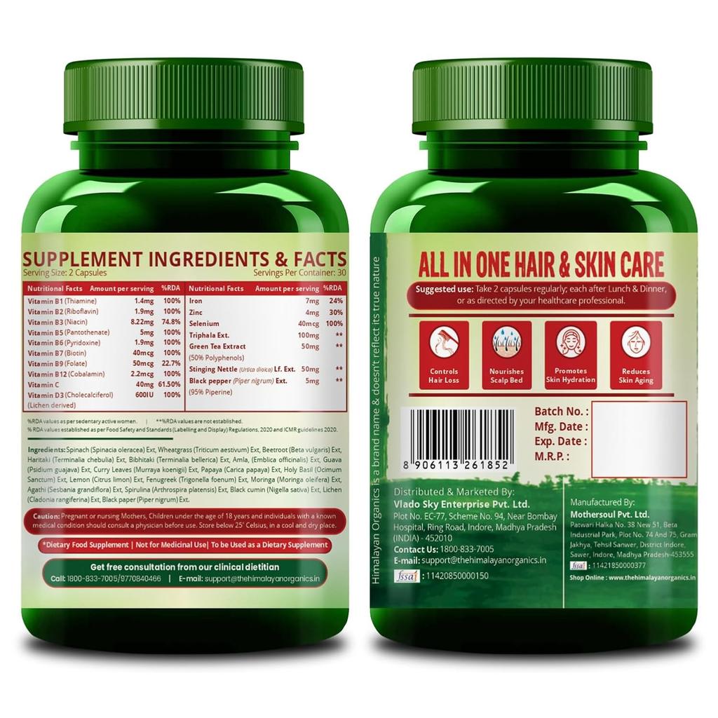 Vlado's Himalayan Organics Biotin DHT Blocker Capsules Plant Based Hair Support Supplement For Men Women 60 Veg Capsules