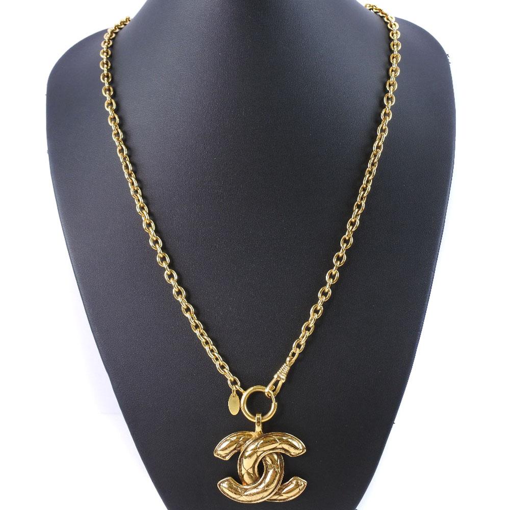 CHANEL COCO Mark Necklace Matelasse vintage gold Plated Gold 65.5g Women Used
