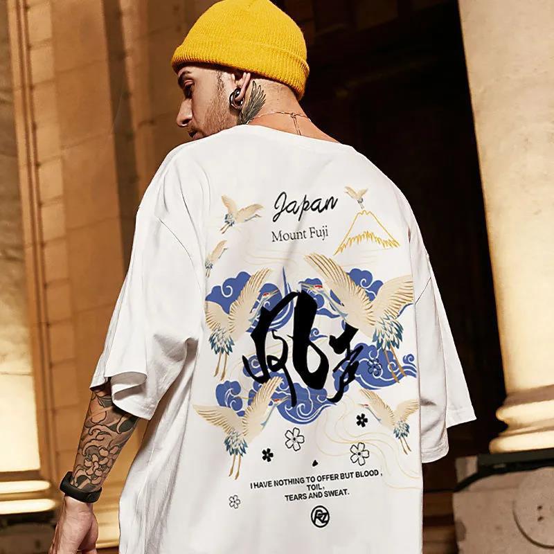 Summer Oversized T-shirts O-neck Short Sleeves Casual Loose Pullover Graphic Tees for Youth Hip Hop Chinese Trend Men Shirts