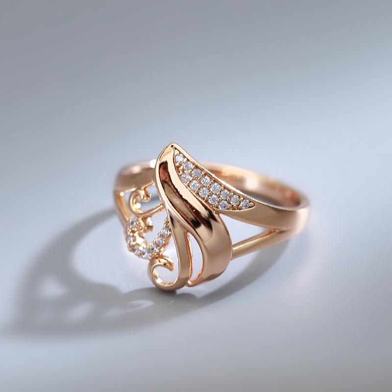 Trendy Women Rings Rose Gold With Natural Zircon Hollow Pattern Ethnic Rings Unique Wedding Jewelry Gift