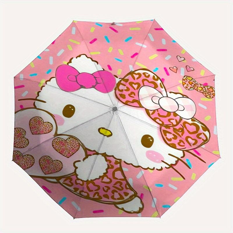 Hello Kitty,Bow Automatic Folding Umbrella-Simple 8-Rib Design, Bright Cartoon Pattern, Durable Iron Frame, Suitable For Travel, Outdoor, Be