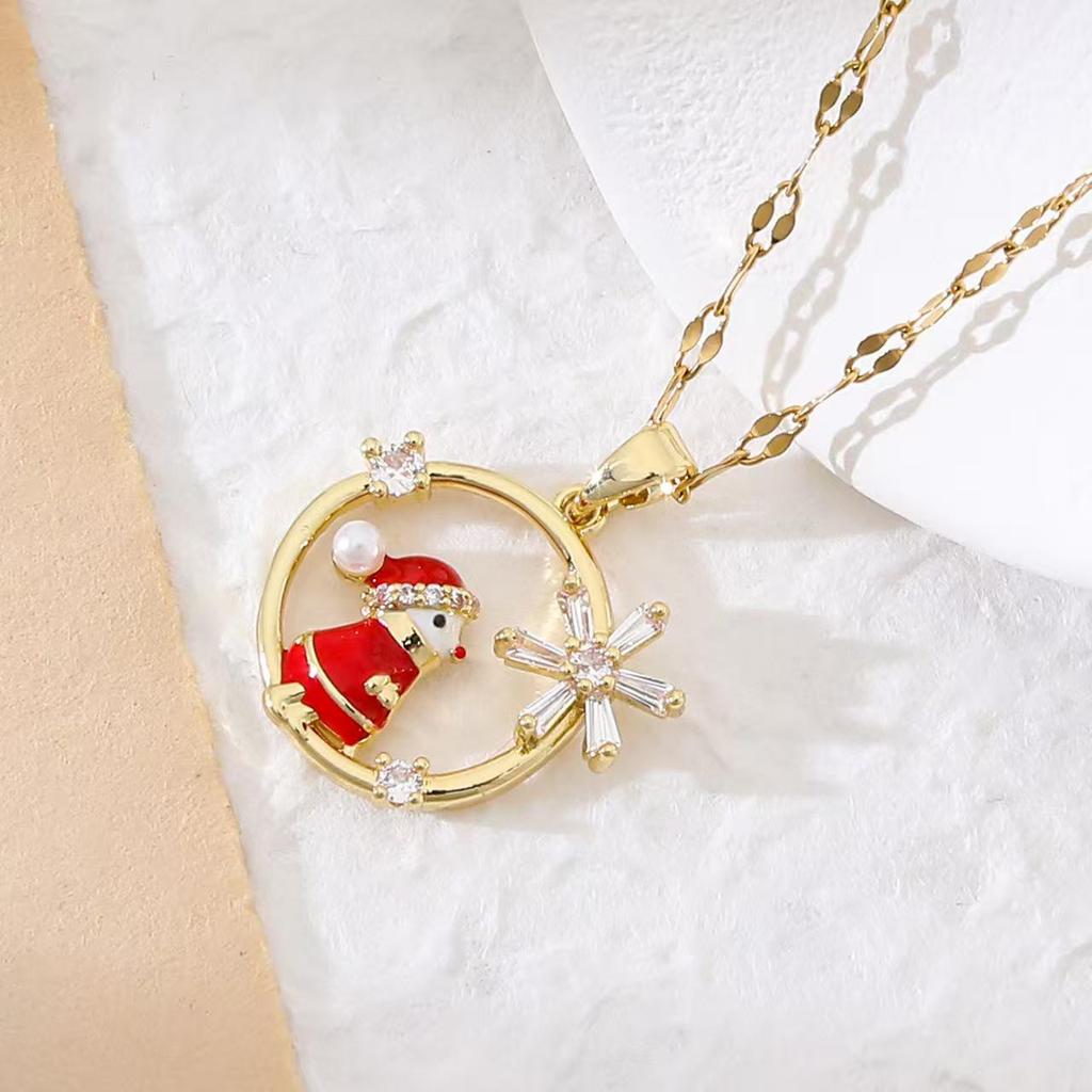 Popular Christmas Series Necklaces: Santa Claus, Peace Tree, Holiday Element Micro-Paved Drip Oil Pendant