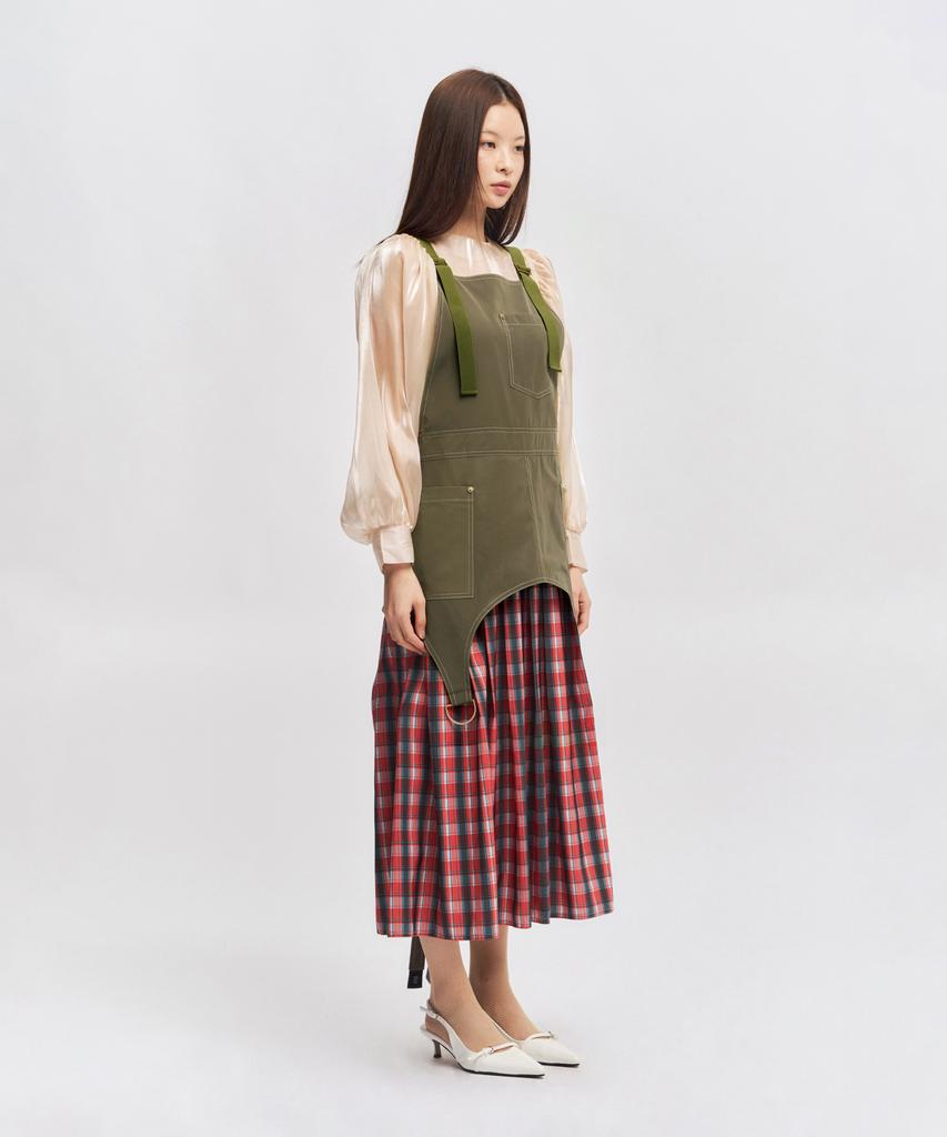 Eipeuleonwei Scarlet Check Khaki Apron Dress