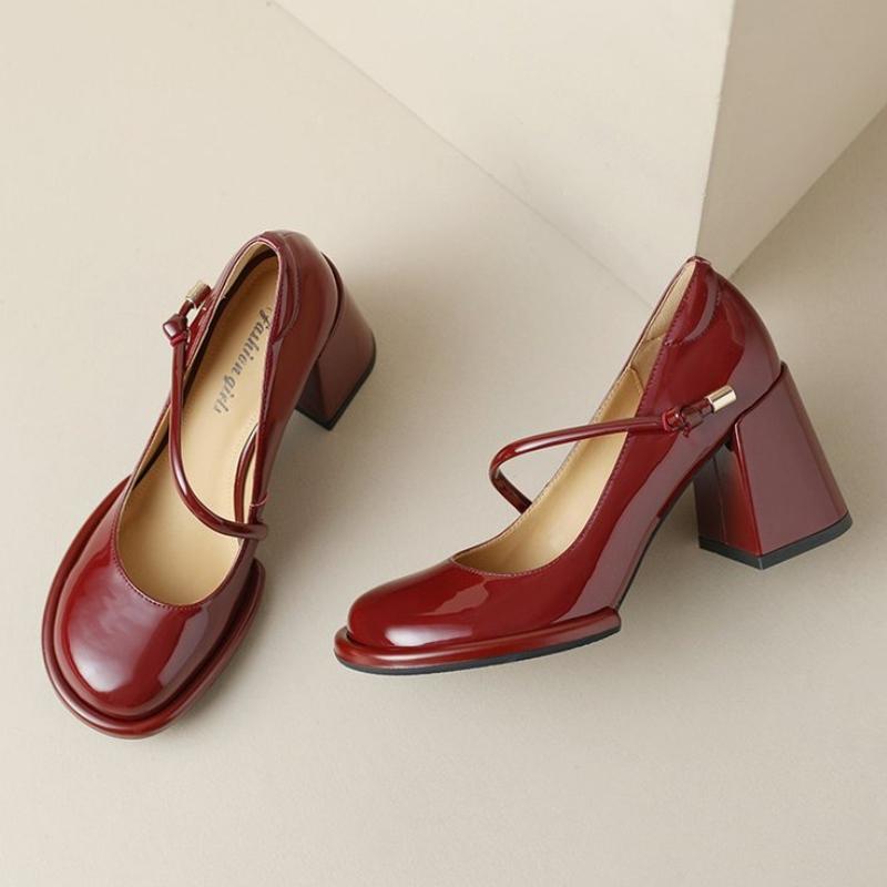 Women Mary Jane Shoes High Heels Elegant Sandals Chunky 2025 Summer Shallow Pumps Party Shoes New Dress Ladies Shoes