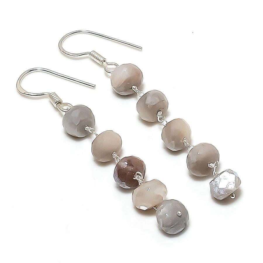 Botswana Agate Gemstone Handmade 925 Sterling Silver Jewelry Earring 2.64" KJ-884