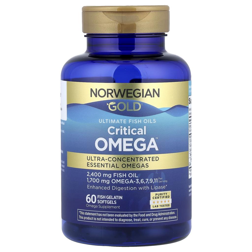 Renew Life Norwegian Gold®, Critical Omega™ Ultimate Fish Oil, Fish Gelatin Softgels, 60 Softgels