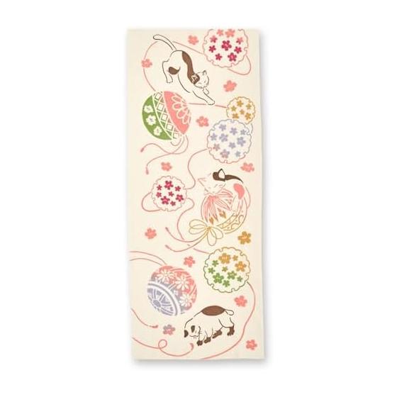 Miyamoto Kenema Tenugui Hand-dyed Towel Temari Cat 50234 Approx. 35x90cm