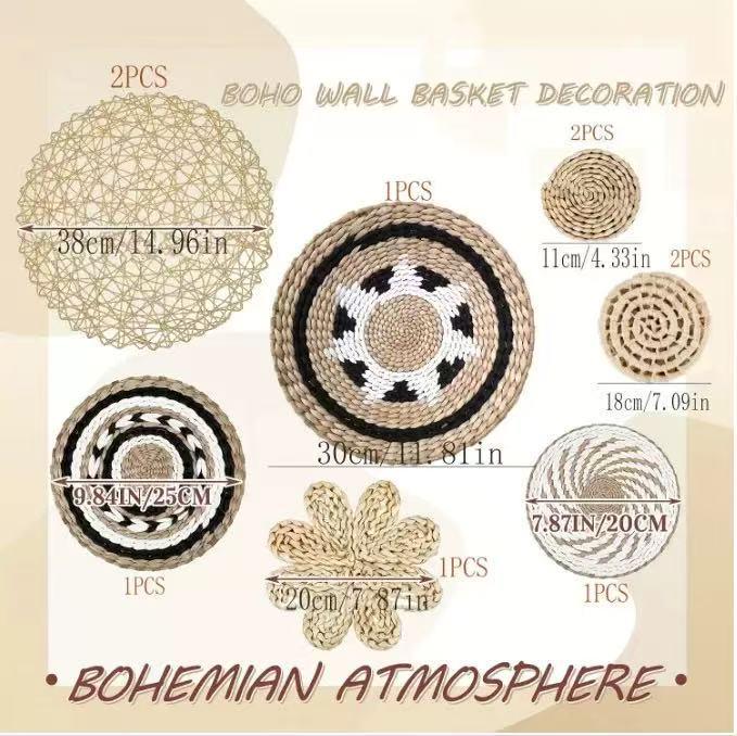 Bohemian Woven Wall Basket Set - Handwoven Hanging Decor for Living Room or Entrance