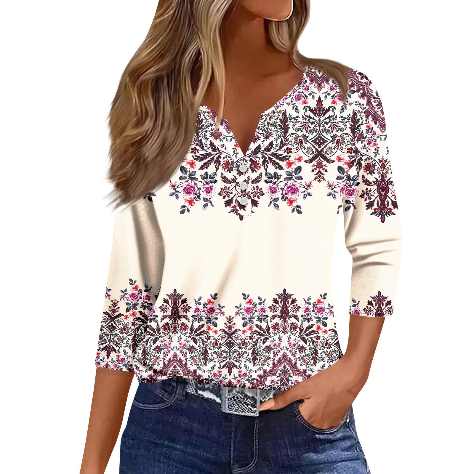 Женская мода повседневный топ-пуловер с рукавами семь разрезов и винтажным цветочным принтом L