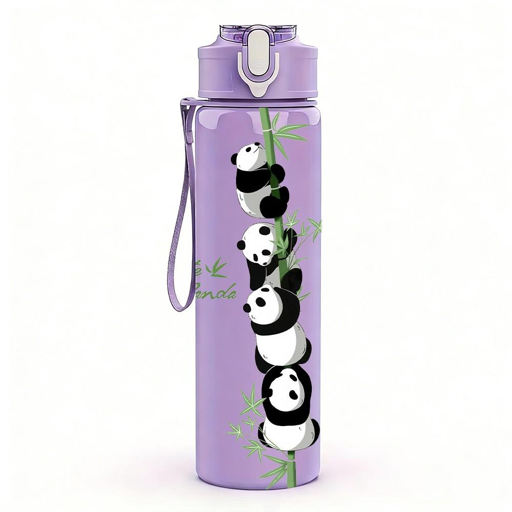 1PC Cute Stacked Panda Bamboo Plant Design 750ml Color Plastic Sports Water Bottle Leakproof Flip Straw Lid Suitable for Sports Office Home Use