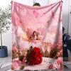 Cartoon Amor Herz Rose Plüschdecke Niedliche Überwurfdecke für Wohnzimmer Bett Valentinstagsfeiern Ideales Geschenk für Verliebte Liebhaber
