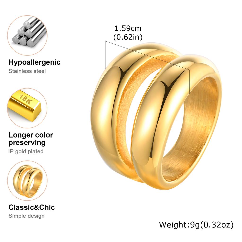 Fashion Double Layers Ring For Women,Stainless Steel Gold Color Minimalist Rings,Geometric Ring Jewelry Gifts