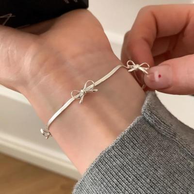 Pulsera Mini Lazo Cadena Serpiente de Plata 925 para Mujer
