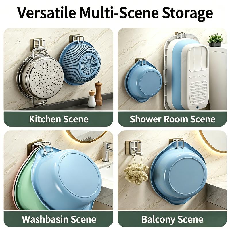 No Drilling Multifunction Stainless Steel Washbasin Hook Heavy Duty Wall Mount Holder for Kitchen Bathroom Organizer