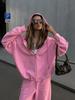 European and American street style casual suit solid color long-sleeved zipper hoodie jacket lace-up wide-leg pants two-piece set