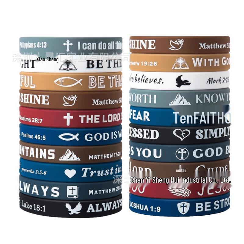 In-Stock Religious Faith Bible Silicone Bracelet with Heart and Letters - Colorful Believer Wristband