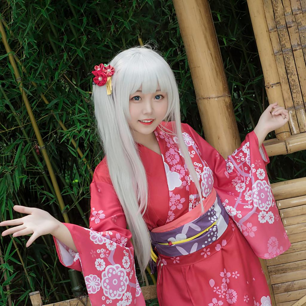 [Milky Time] Eromanga Sensei Izumi Sagiri Yukata Cosplay Costume with Wig, Red, Halloween, Kimono