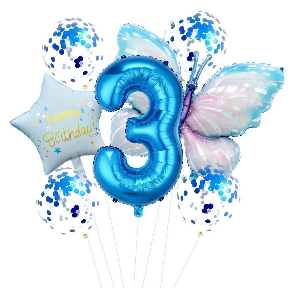Butterfly 32 Inch Digital Flower Aluminum Film Balloon Set Baby Birthday Balloon Party Decoration Scene