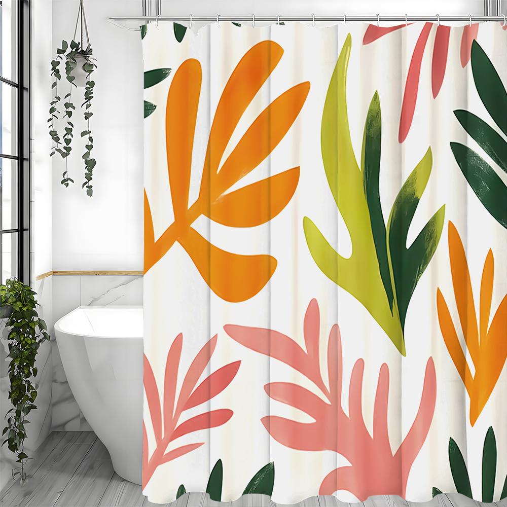 Colorful Leaf Shower Curtain, Bathroom Decorative Shower Curtain, Waterproof Shower Curtain with Hooks