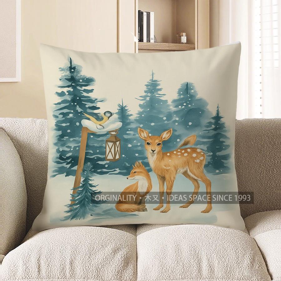 Home Decor Squirrel &amp; Winter Hello Throw Pillow Pattern Cushion Cover Suitable For Sofa Bedroom Car Pillow Cover