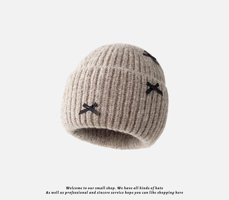 

Women s Bowknot Wool Knit Beanie - Warm Ear Protection, Autumn/Winter, Sweet Style for Large Head Circumference сірий колір