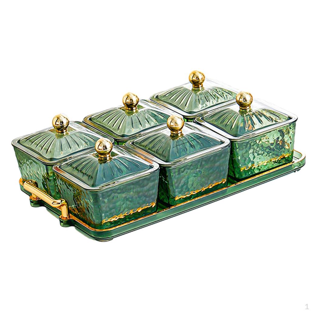 Dry Fruit Tray with Lid Serving Plate Metal Storage Rack Kitchen Spice Jars Sealed Sugar