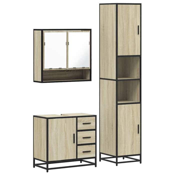 VidaXL Ensemble De Meubles De Salle De Bain 3 Pcs Chêne Sonoma, Armoire De Salle De Bain, Armoire De Rangement De Toilette, 3301106