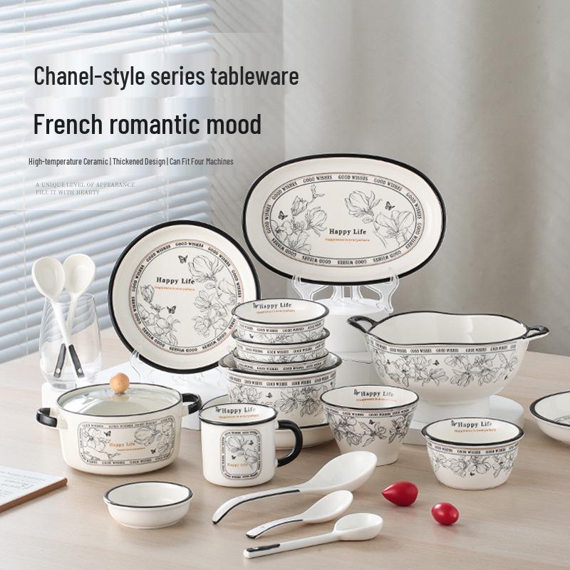 Elegant Ceramic Tableware Set: Thickened Bowls & Plates with Gift Box