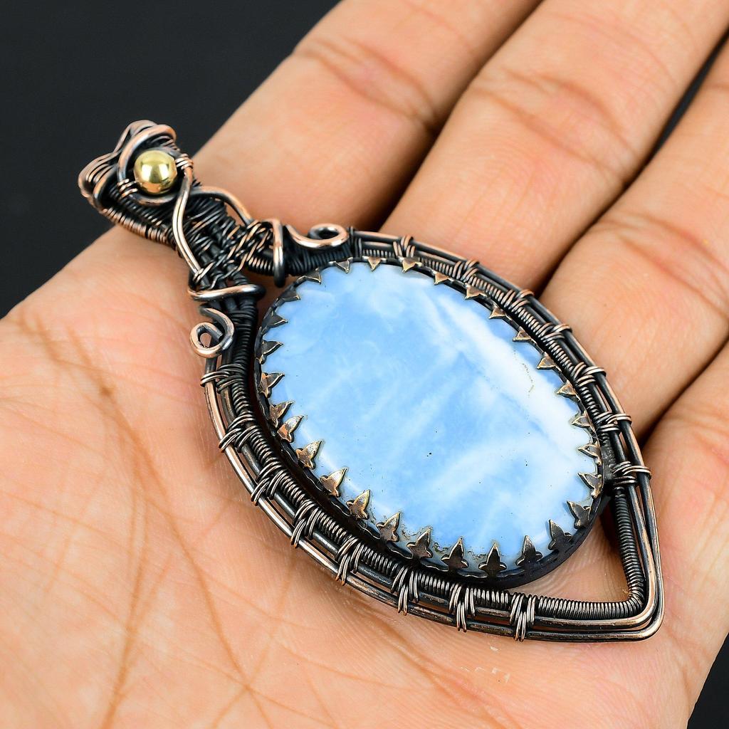 Gorgeous Owyhee Opal Gemstone Pure Copper Wire Wrapped Handmade Pendant Jewelry Gift