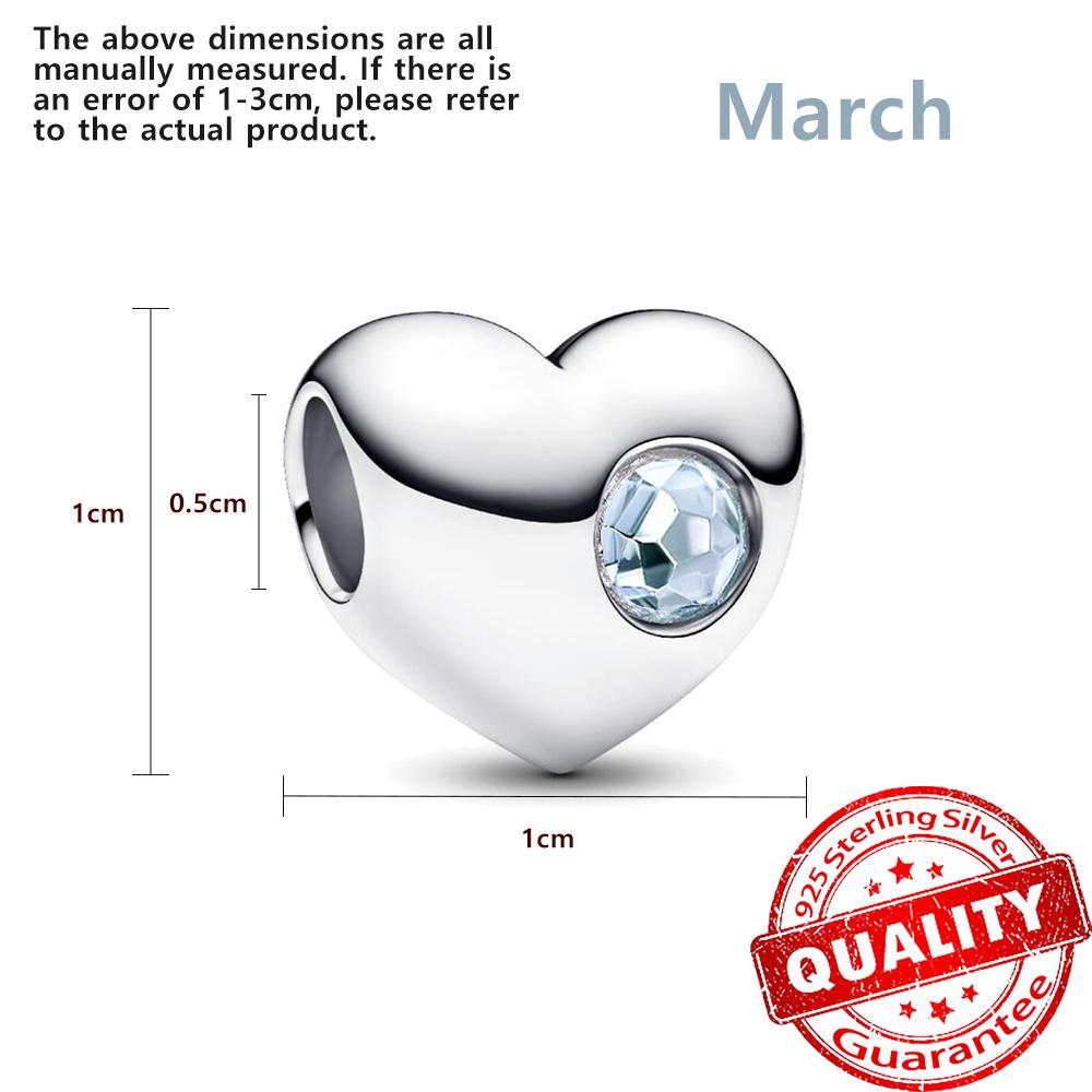 Fine Copper Twelve Birthstone Heart Beads Charm Fit Original Bracelet Women Teen Sweet Necklace Jewelry Accessories