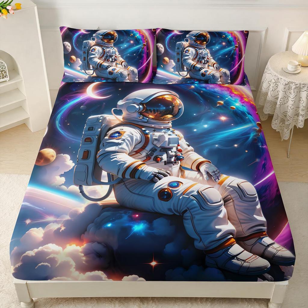 Space Astronaut Pattern Mattress Three-Piece Digital Printing Mattress Bedding Set Adult Children