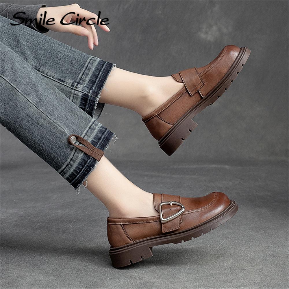 Mocassins pour femmes en cuir naturel, boucle métallique, chaussures plates tendance, tige basse, slip-on, chaussures décontractées pour femmes