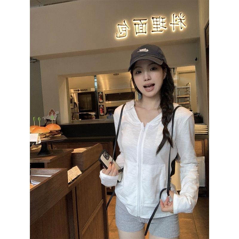 Kumikumi Idle Style All-Match Hood Zip-up Long sleeve Outerwear Women Autumn Loose Slimming Niche Age Reducing Top